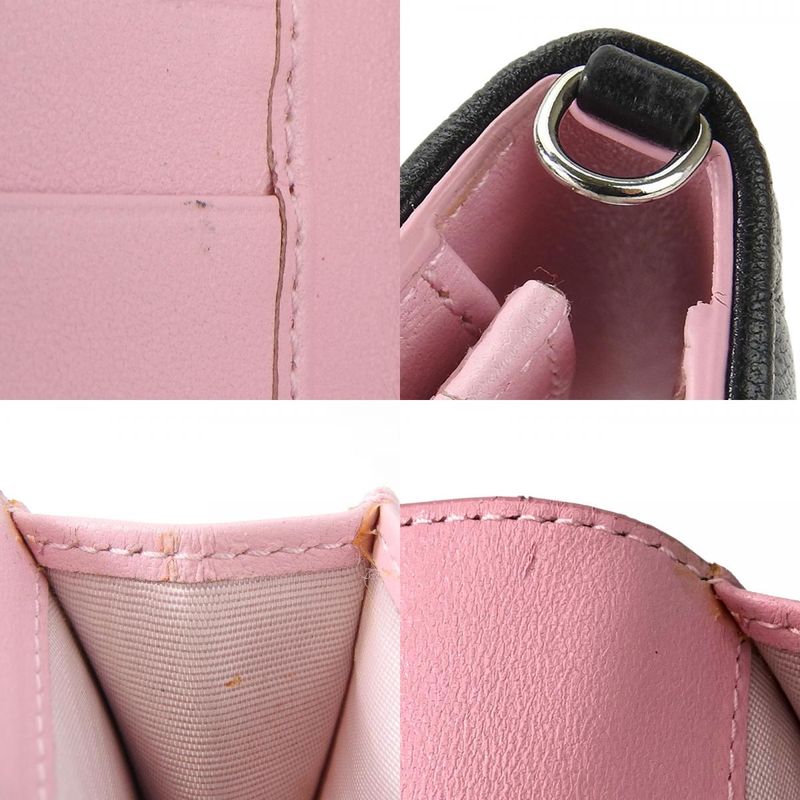 Christian Dior Card Case Cannage Leather Black Pink Business Card Holder Small