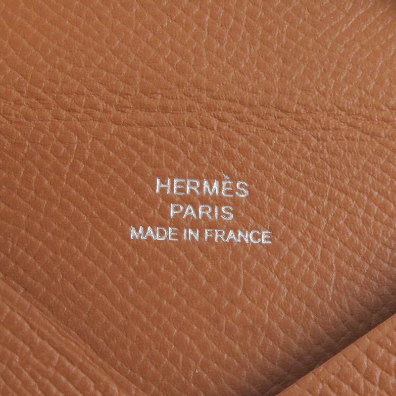 Hermes Calvi Vaux Epson Leather Card Case Coin Case Wallet Gold With Z Box Made