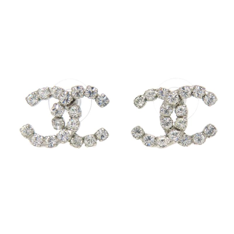 Chanel Coco Rhinestone Earrings Metal Women