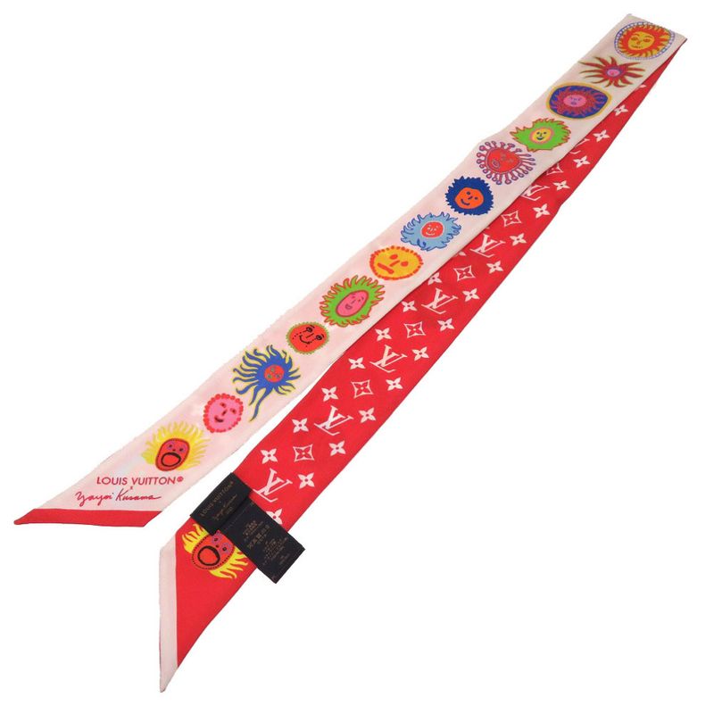 Louis Vuitton × Yayoi Kusama YK Bandeau BB Face M78312 Silk White Red Scarf LV