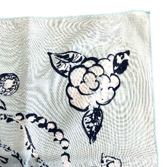 Chanel Scarf Handkerchief Bandana Camellia Logo Coco Mark Light Blue Black