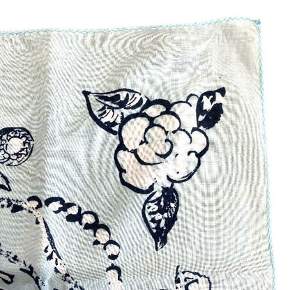 Chanel Scarf Handkerchief Bandana Camellia Logo Coco Mark Light Blue Black