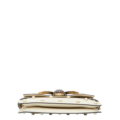 Gucci Broadway Pearl And Bee Chain Shoulder Bag 2WAY 453778 White Gold Leather