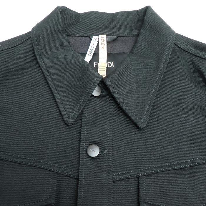 Fendi Denim Jacket Black Fw1048 50 Openwork Logo Men's Preowned