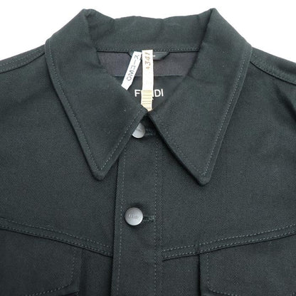 Fendi Denim Jacket Black Fw1048 50 Openwork Logo Men's Preowned