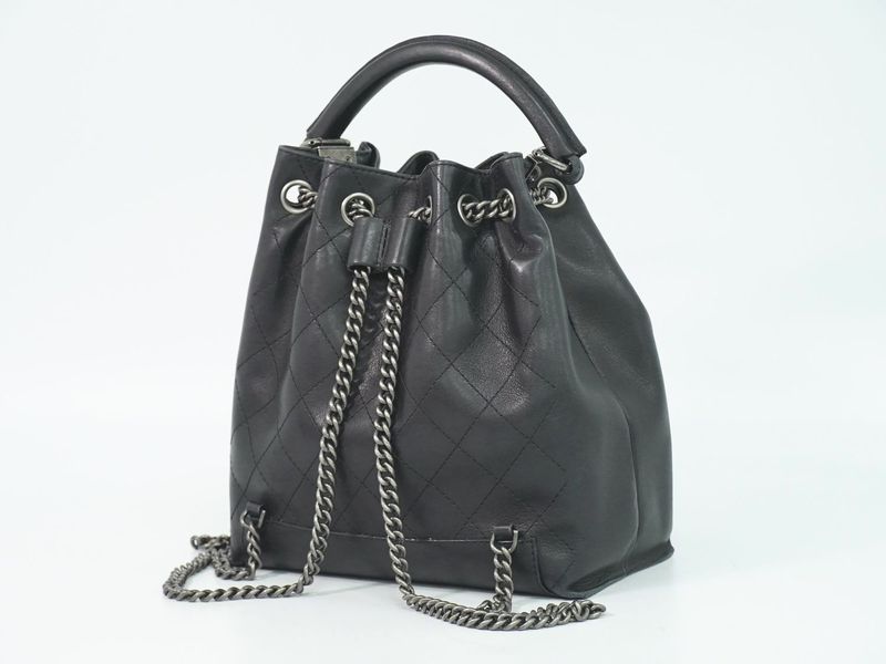 Authentic Chanel Coco Mark Matelasse 2WAY Chain Drawstring Backpack Sac Handbag