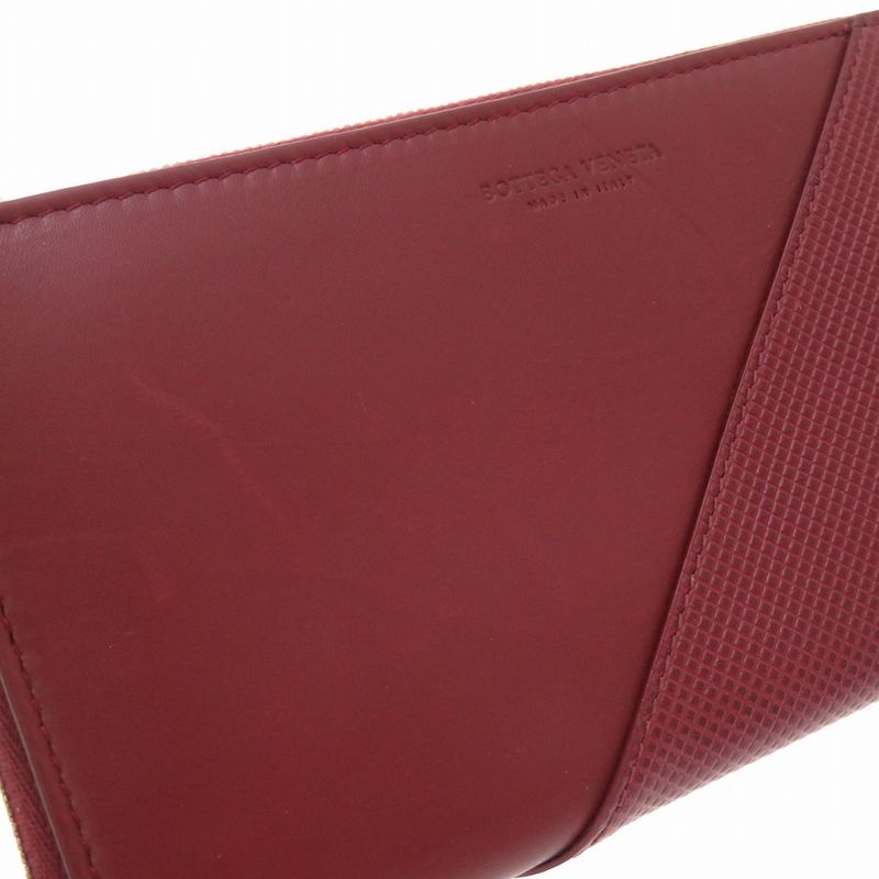 Bottega Veneta Marco Polo Leather Bordeaux 573431 Round Zipper Long Wallet Red