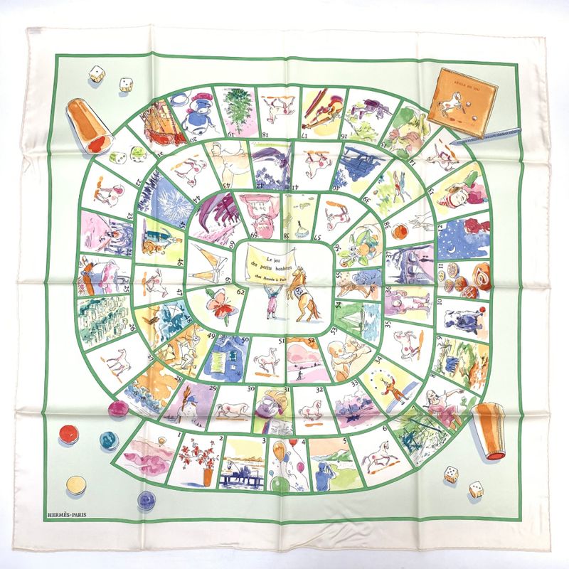 Hermes Carre 90 Le Jeu Des Petits Bonheurs Small Happy Game Scarf 100% Silk