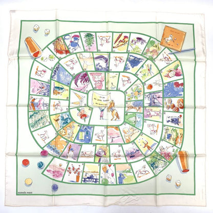 Hermes Carre 90 Le Jeu Des Petits Bonheurs Small Happy Game Scarf 100% Silk