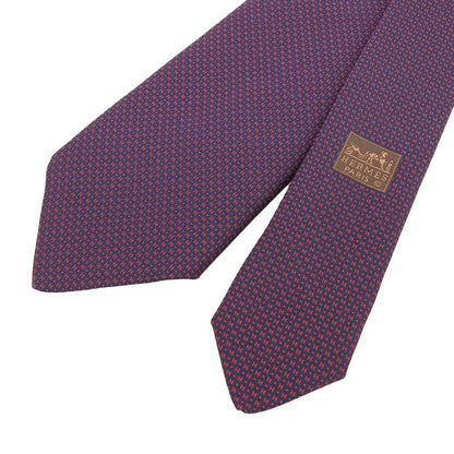 Hermes 659098t 100% Silk H Pattern All Over Tie Navy Red With Box Made In
