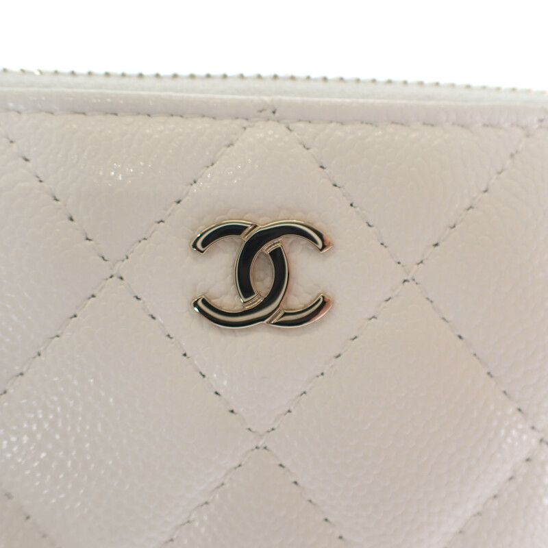 Chanel Small Wallet Ap3999 Coin Case Caviar Skin White Gold Hardware Ladies [A