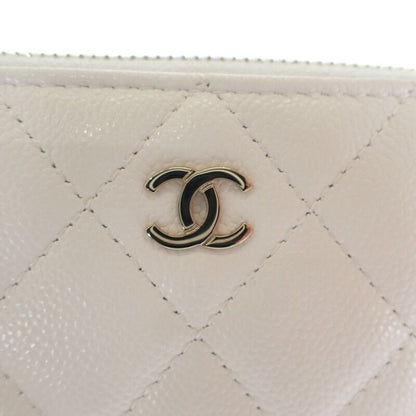 Chanel Small Wallet Ap3999 Coin Case Caviar Skin White Gold Hardware Ladies [A