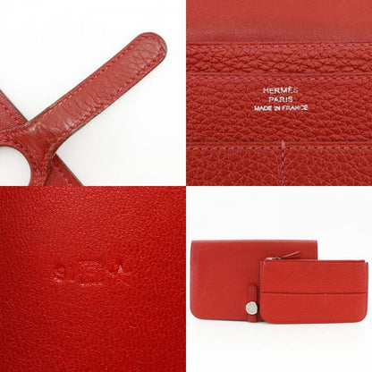 Hermes Dogon GM Taurillon Clemence Red □R Ladies Long Wallet