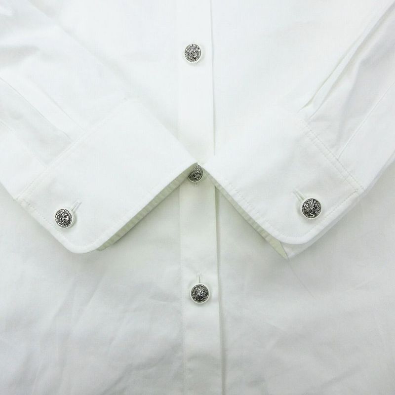 Chanel 22b Lion Button Velour Collar Shirt Long Sleeve Top White Size M Women's