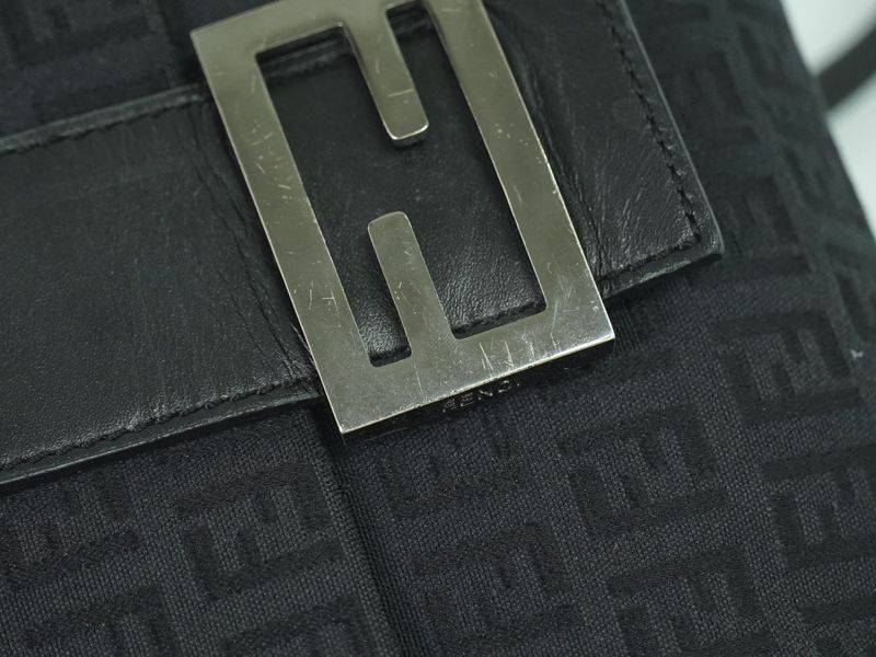 Authentic Fendi Zucchino Shoulder Bag Pochette Canvas Black 8bt075 Zucchino Bag