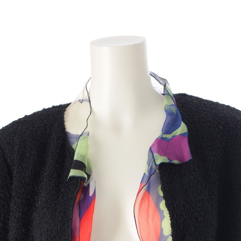 Chanel 00T Wool Blend Tweed Collarless Jacket Outerwear P15418 Black And