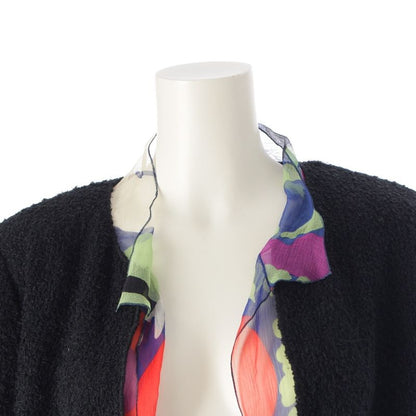 Chanel 00T Wool Blend Tweed Collarless Jacket Outerwear P15418 Black And