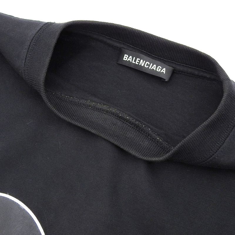 Balenciaga Cotton Logo Print T-shirt Cut And Sewn 620969 Size XXS Black Mens