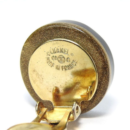 Chanel Earring Coco Mark Clover Four Leaves Black Gold Plated GP 01C Accessory