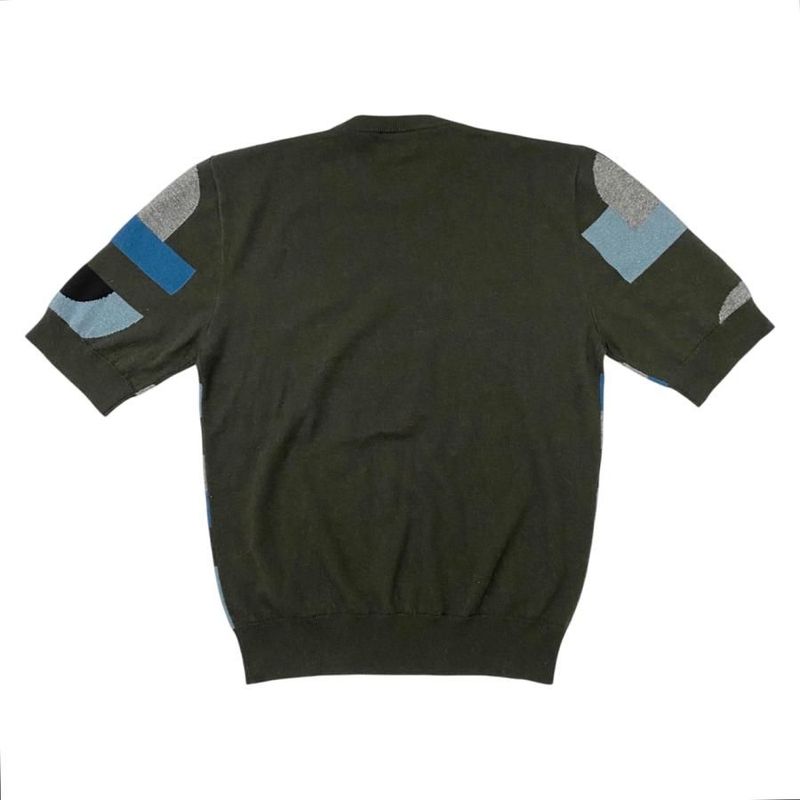 Hermes Short Sleeve Sweater Intarsia Mayon Puzzle Knit Size S Cashmere Gray