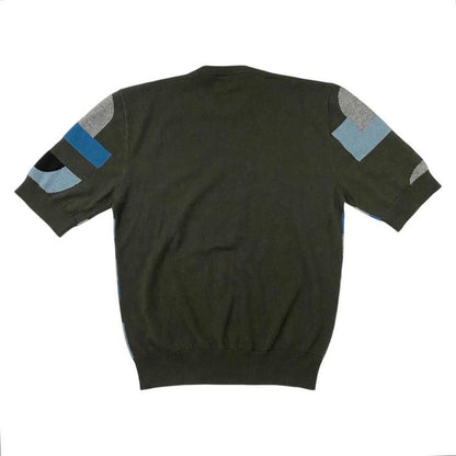 Hermes Short Sleeve Sweater Intarsia Mayon Puzzle Knit Size S Cashmere Gray