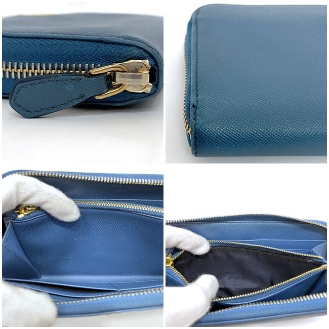 Prada Round Zipper Long Wallet Blue Cobalt 1m0506 Excellent Condition Wallet