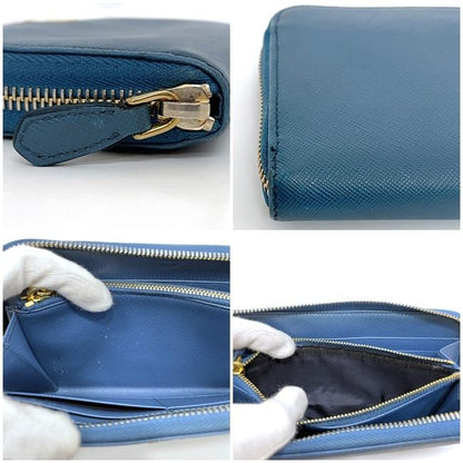 Prada Round Zipper Long Wallet Blue Cobalt 1m0506 Excellent Condition Wallet
