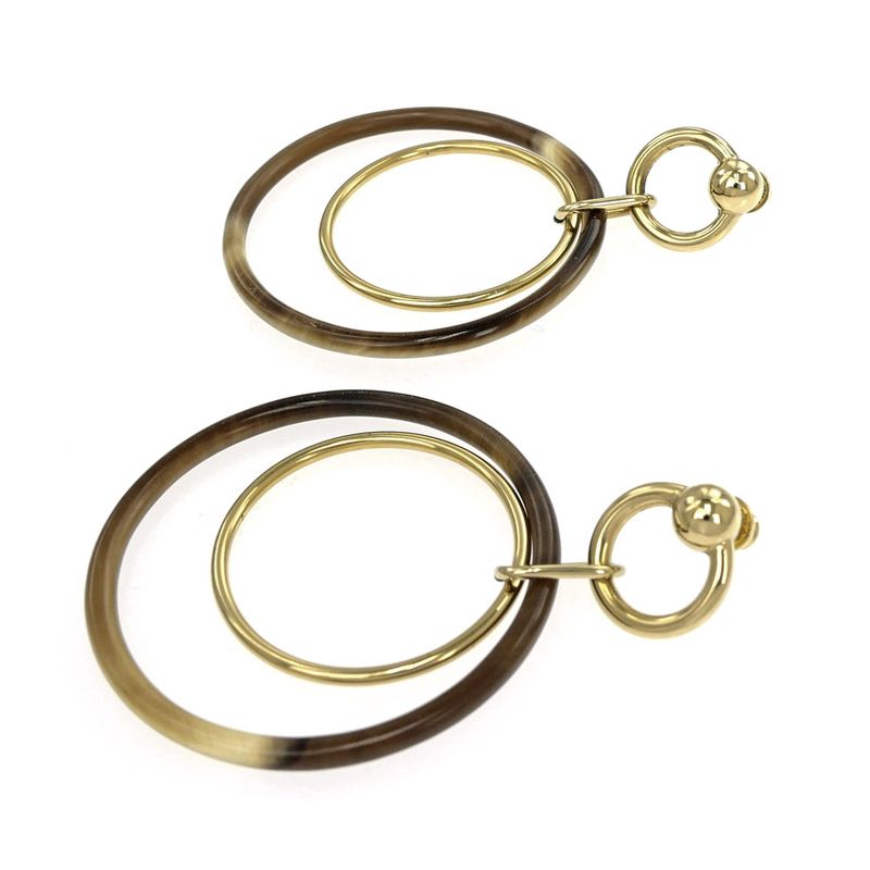 Hermes Amulet Duo Earrings Buffalo Horn Brown Gold Hardware Accessories
