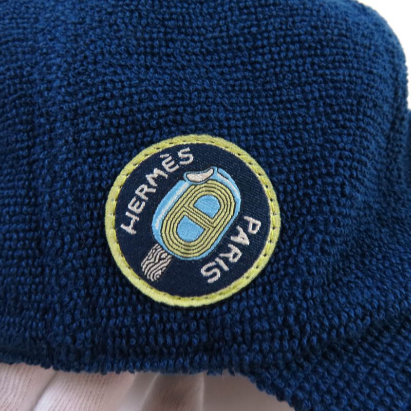 Hermes Davis 100% Cotton Funny Ice Cream Pile Cap With Logo Patch Navy S Made