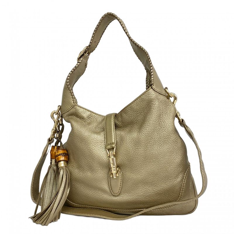 Gucci Shoulder Bag Bamboo New Jackie 246907 Leather Gold Chien Pan Gold