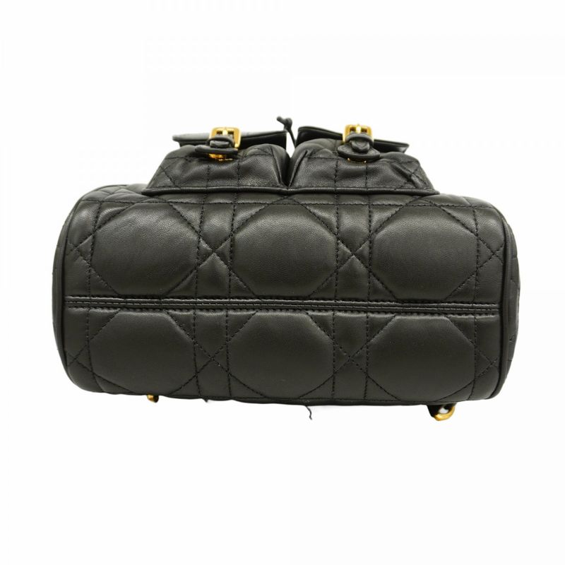 Christian Dior Backpack Daypack Canage Caro Leather Black Gold Hardware Women