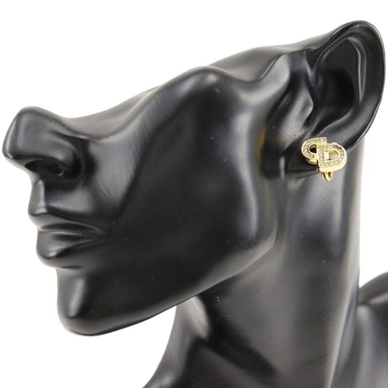 [dior] Christian Dior CD Logo Gold Plated And Rhinestone Ladies 5.0g Earring