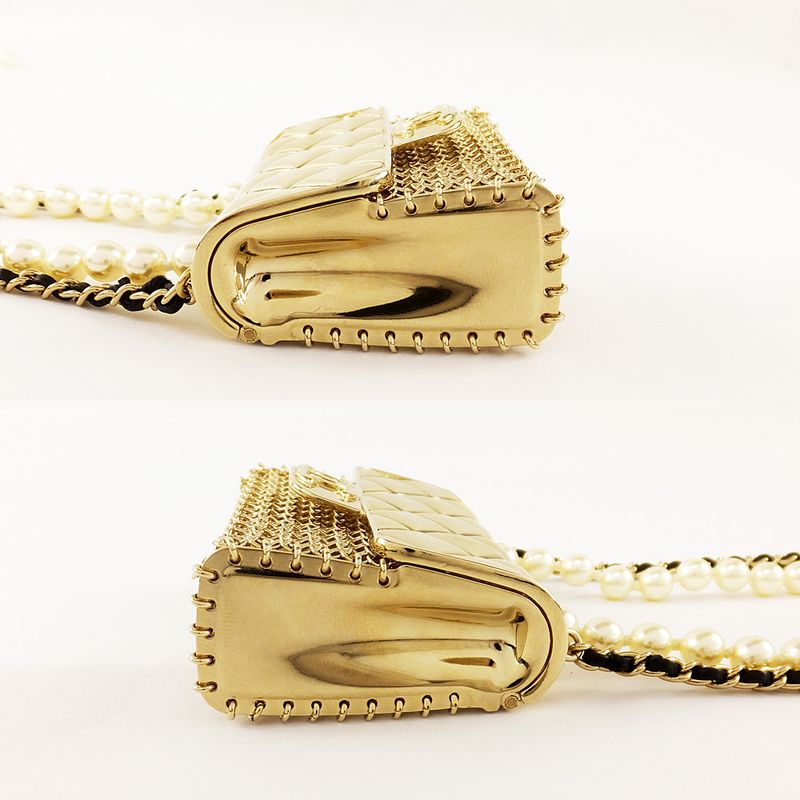 Chanel Necklace Mini Matelasse Bag Motif Coco Mark Fake Pearl Gold
