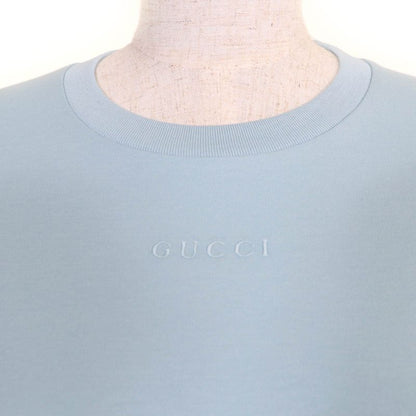 Gucci 837965 100% Cotton Short Sleeve T-shirt With Logo Embroidery Light Blue M