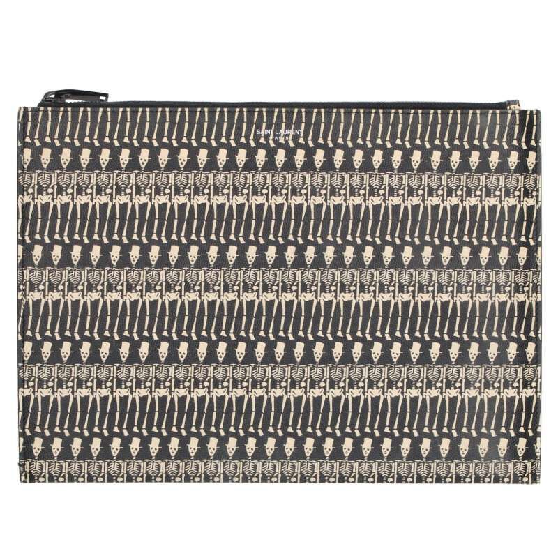 Saint Laurent Paris 397294 Skull Print Allover Leather Clutch Bag Men's
