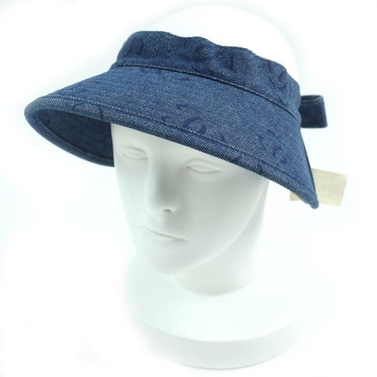 CHANEL Vintage 02P 100% Cotton Coco Mark Denim Sun Visor Indigo Blue Made In
