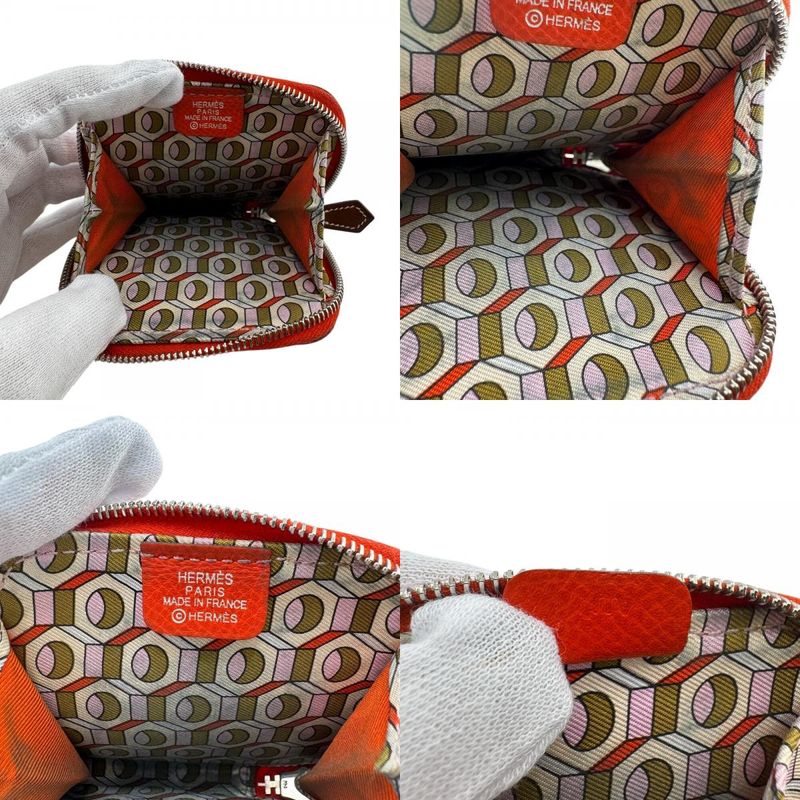 Hermes Azap Compact Silk Quinn Coin Case Wallet Branded Coin Purse Red Ladies