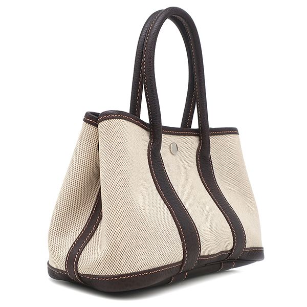 Hermes Tote Bag Garden Party Ttpm Toile Ash Leather Beige and Brown Silver