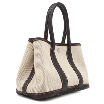 Hermes Tote Bag Garden Party Ttpm Toile Ash Leather Beige and Brown Silver