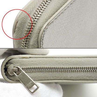 Celine Round Zip Long Wallet Shape Pressed Leather Metallic Silver Round Zipper