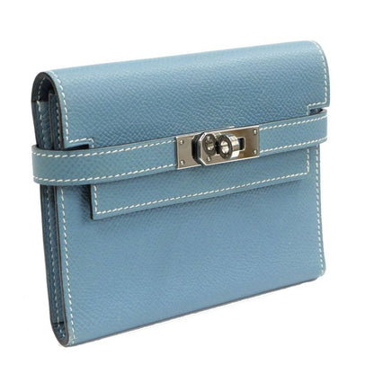 Hermes Kelly Wallet Compact Tri-fold Wallet Blue Jean Silver Hardware