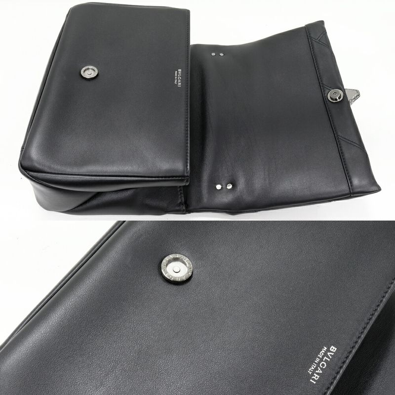 Bulgari Shoulder Bag Handbag Serpenti Cabochon Medium Crossbody Bag Calf Black