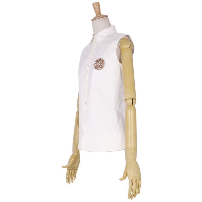 Christian DIOR Shirt Blouse Sleeveless Bijoux Embellished Cotton Top Women's