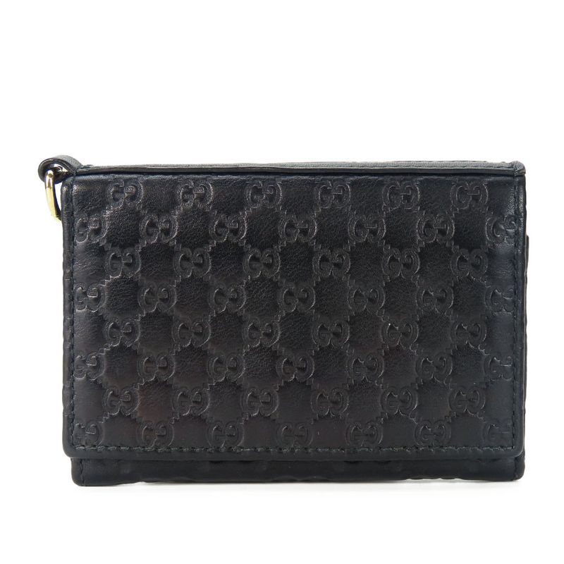 Gucci Card Case 323401 Striped Leather Black Gold Hardware Business Card Holder