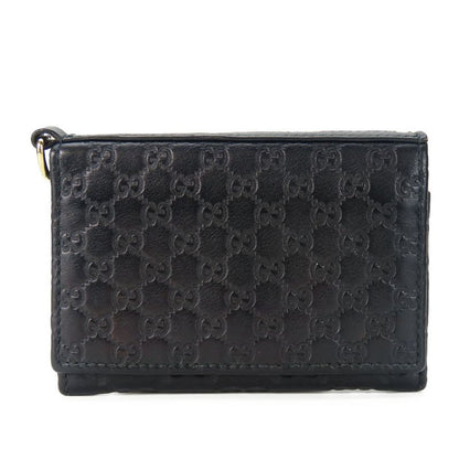 Gucci Card Case 323401 Striped Leather Black Gold Hardware Business Card Holder