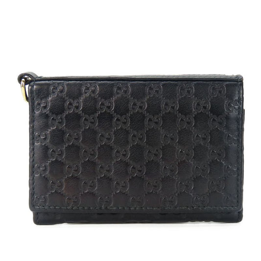 Gucci Card Case 323401 Striped Leather Black Gold Hardware Business Card Holder