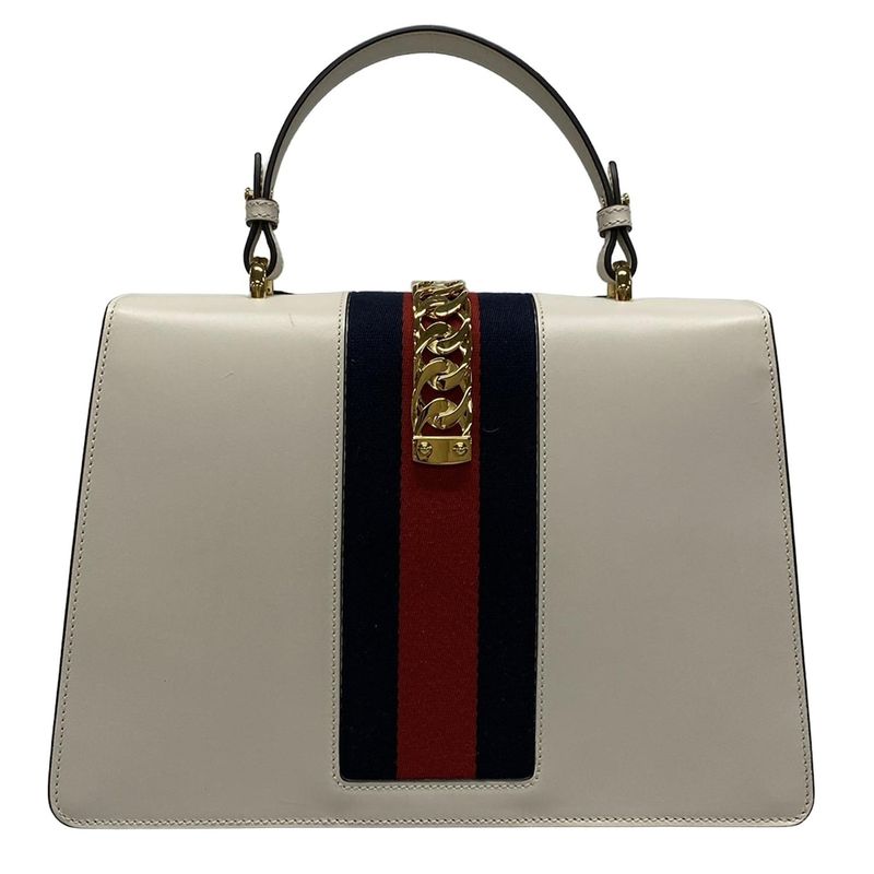 Gucci Handbag Sylvie 431665 White And Multi Embroidery/flowers Leather