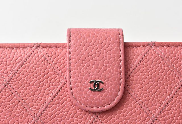 Chanel Wallet Chanel 2 Fold Wallet Leather Quilted Stitching Rose Silver