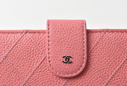 Chanel Wallet Chanel 2 Fold Wallet Leather Quilted Stitching Rose Silver