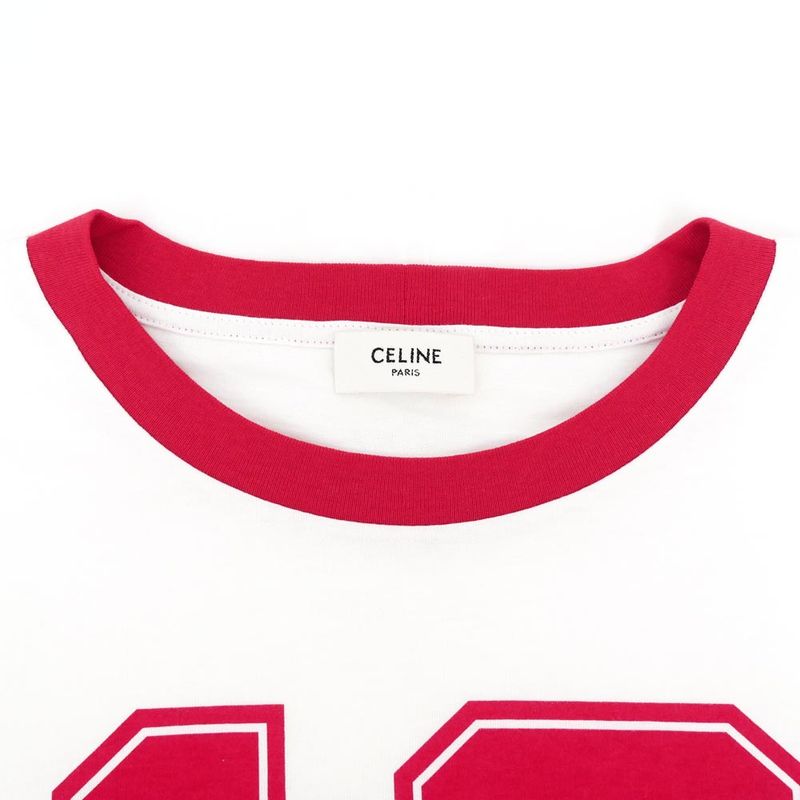Celine Crop T-shirt L Size White Red White Red Cotton Apparel Clothes